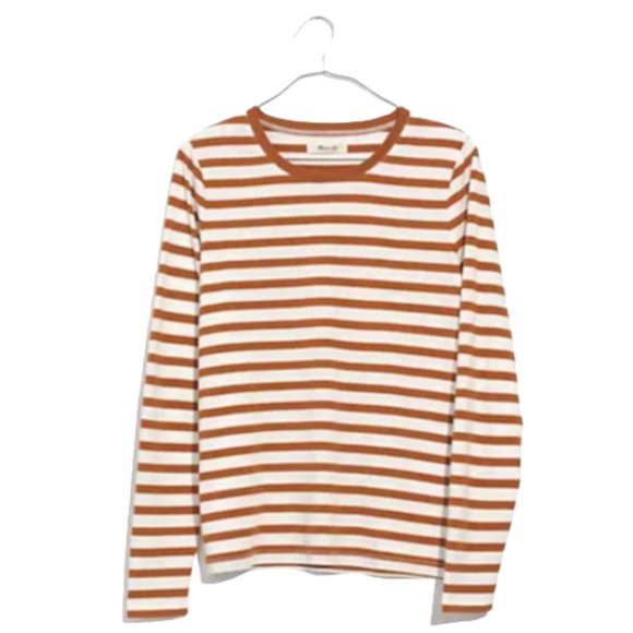 Madewell Tops - Madewell Orange White Striped Cotton Long Sleeve Vintage Tee Size M